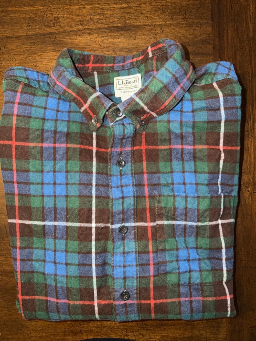 LL Bean Flannel Shirt Mens XL Muticolor Scotch Plaid Traditonal Fit Button